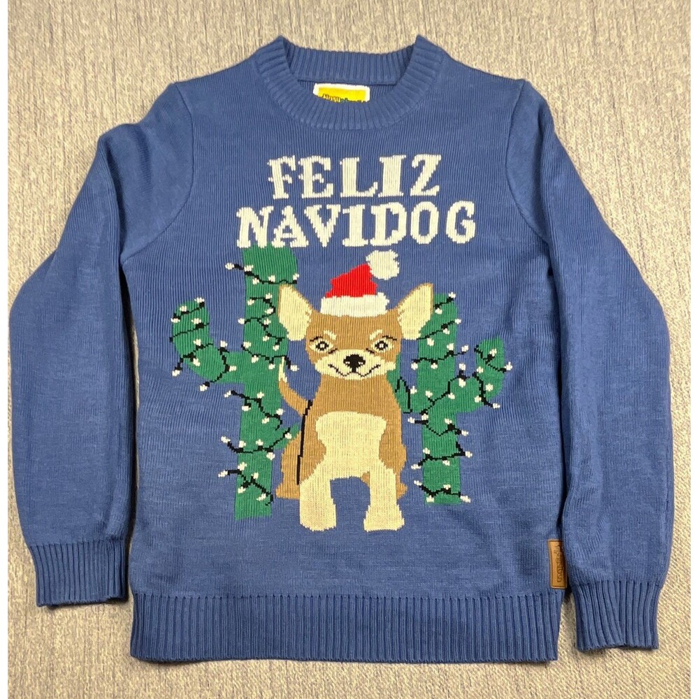 Tipsy Elves Feliz Navidog Dog Holiday Knit Crewneck Pullover Sweater Mens M